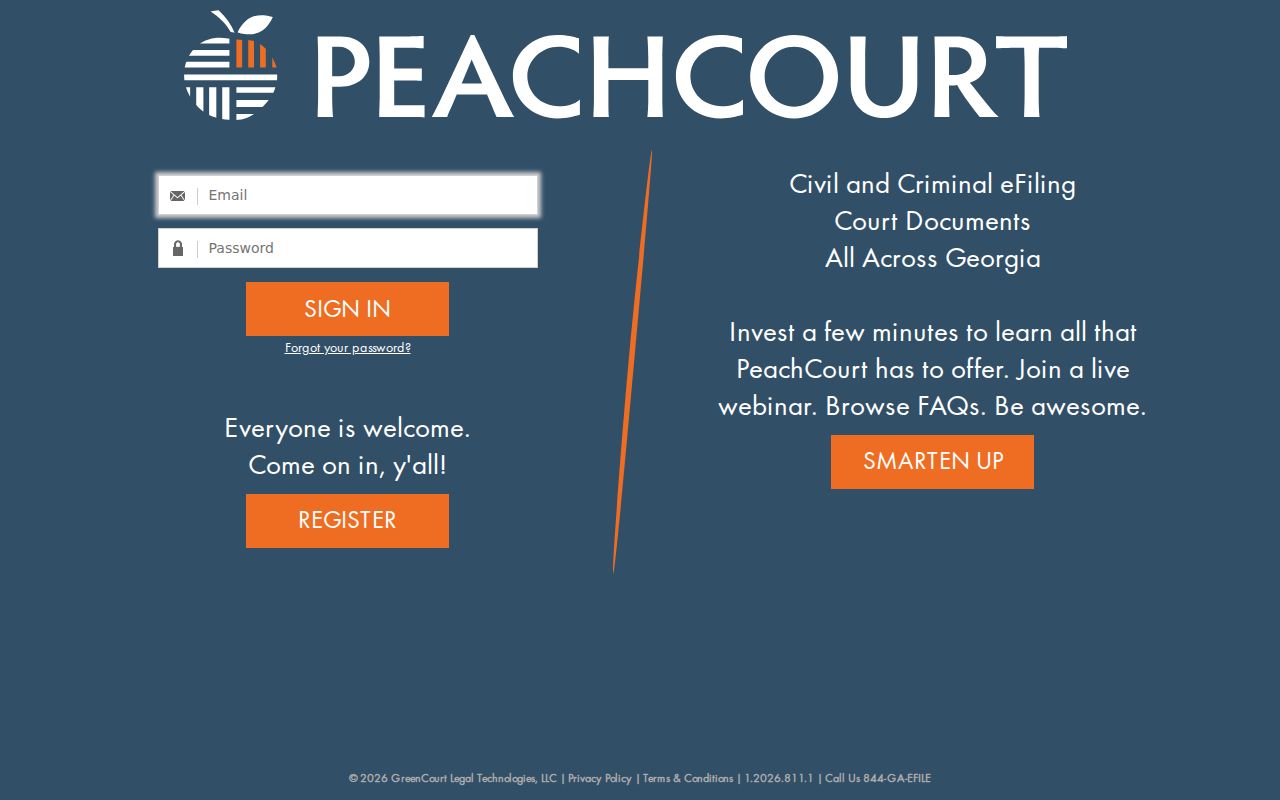 PeachCourt login page used for Montgomery County Superior Court case lookup