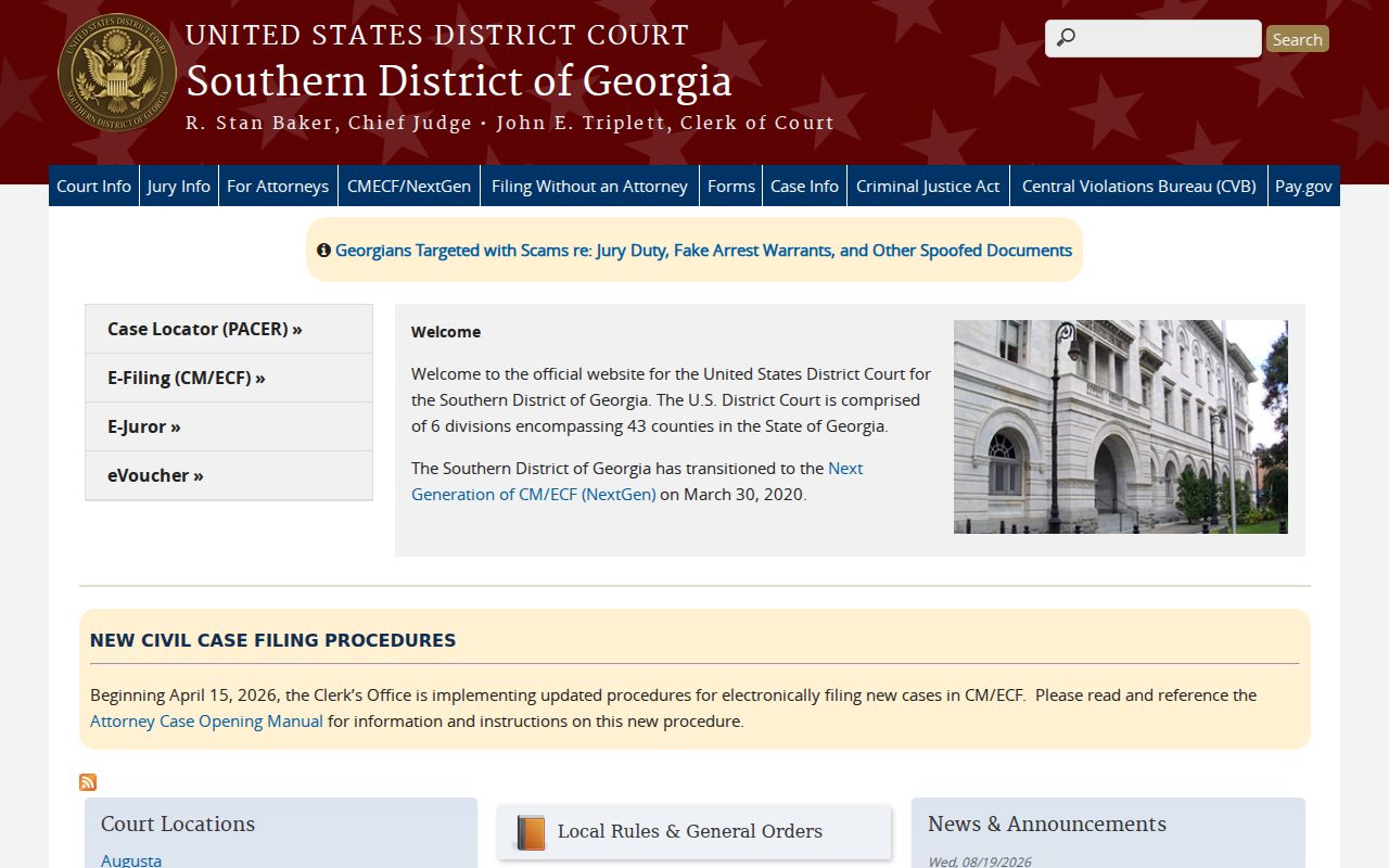 Southern District of Georgia website for federal civil docket context
