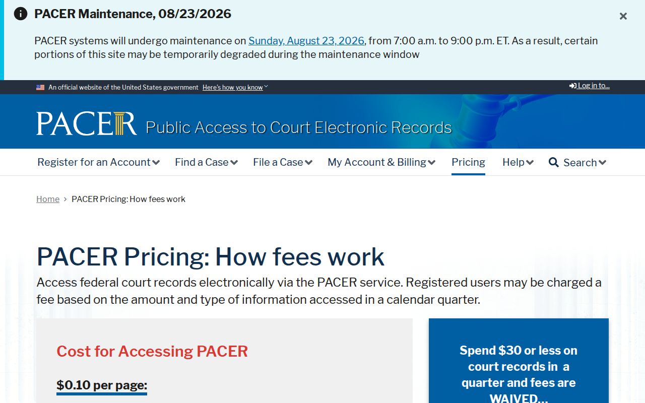 Federal PACER access distinct from Montgomery County court records