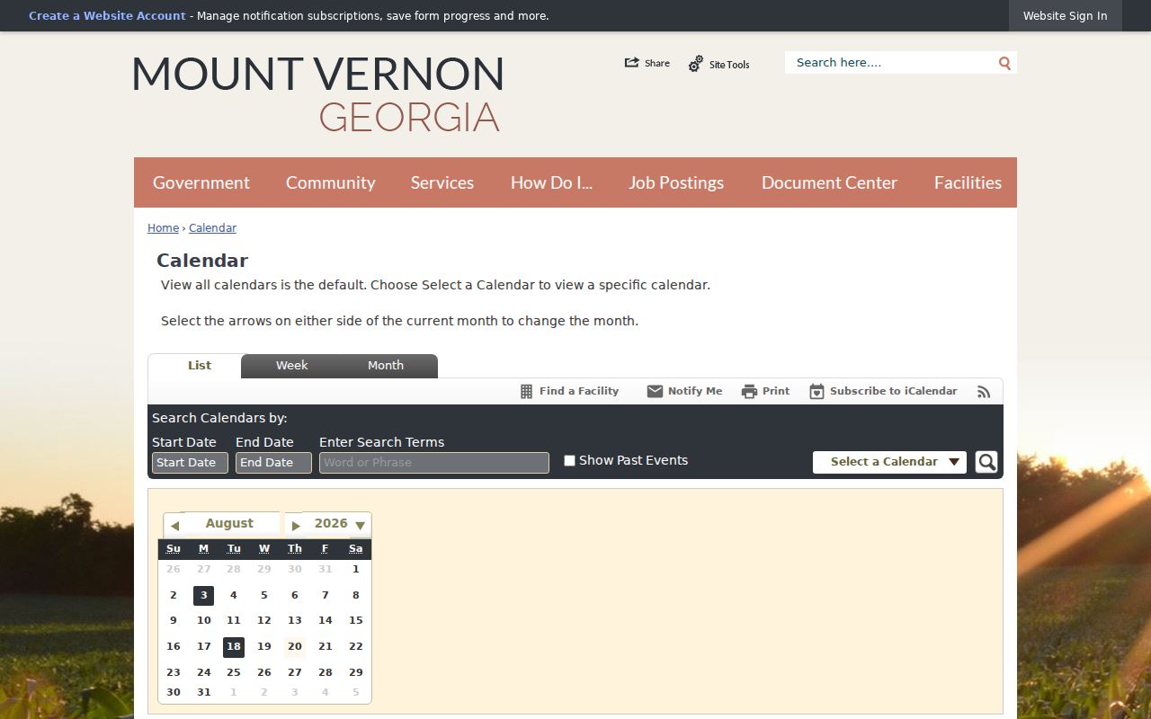 Mount Vernon municipal calendar with court event controls