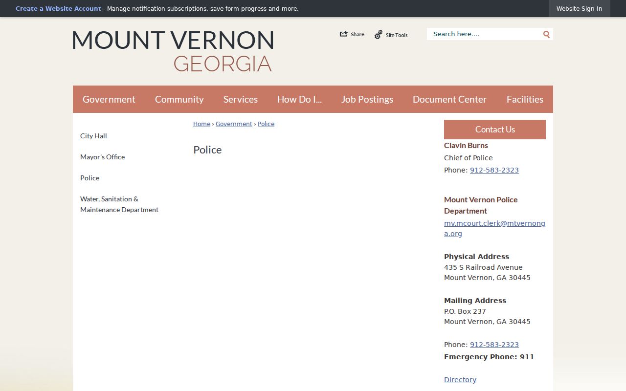 Mount Vernon Police page identifying the citation payment portal